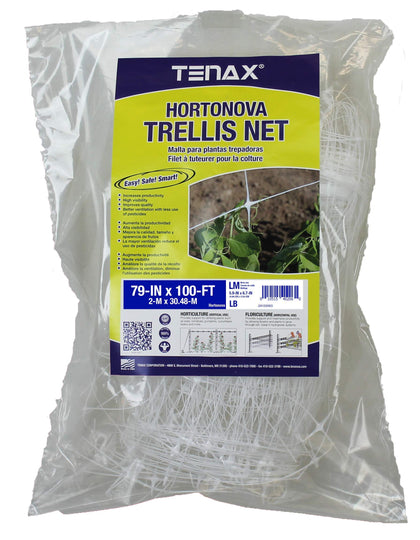 TENAX Hortonova Trellis close-up of white net providing sturdy support for climbing plants.