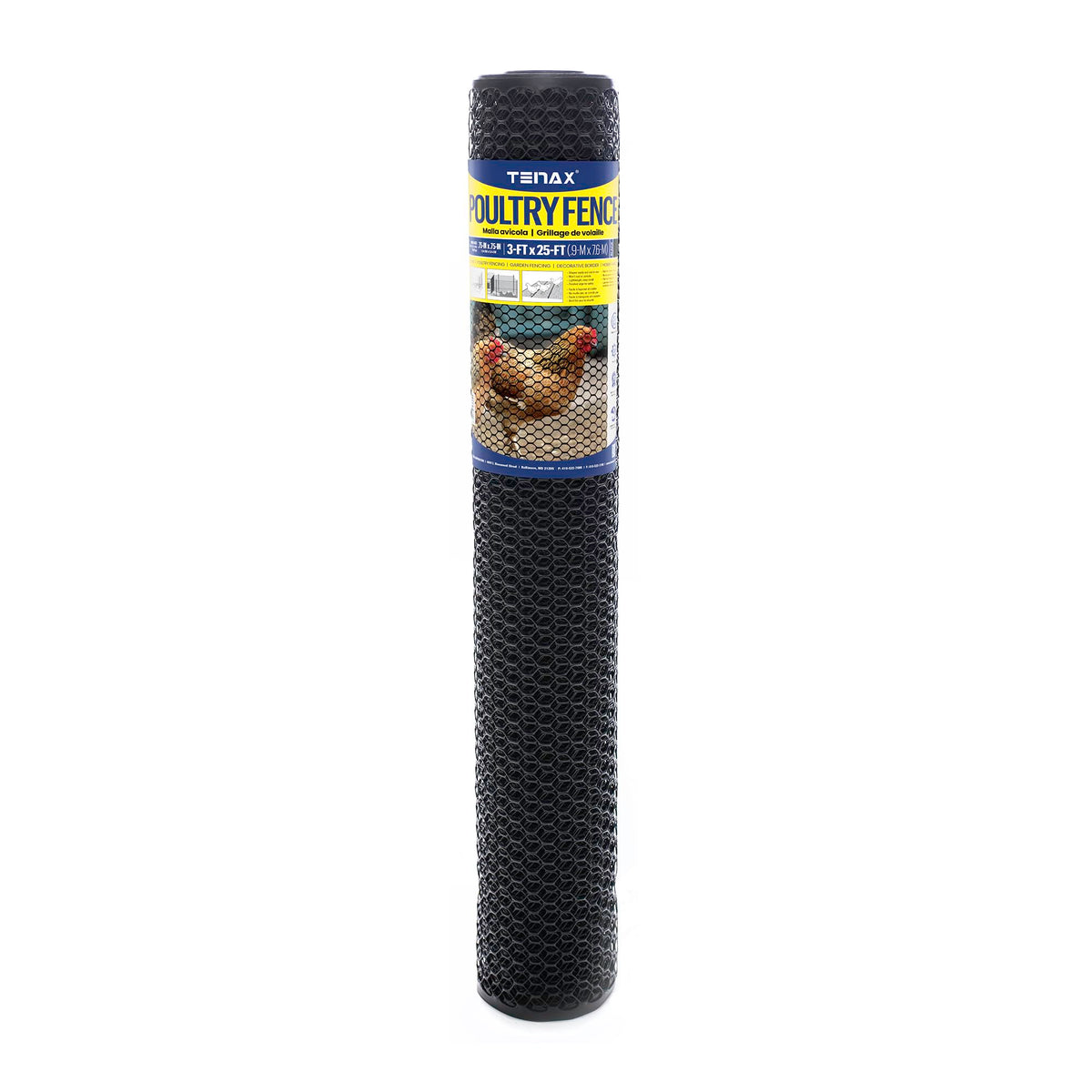 Tenax poultry fence 3' x 25' in black offers durable, animal-safe containment for coops.