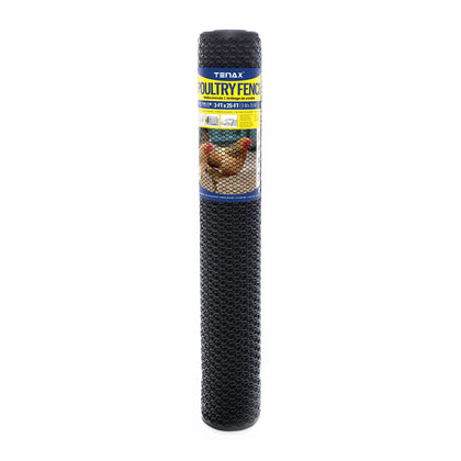 Tenax poultry fence 3' x 25' in black offers durable, animal-safe containment for coops.