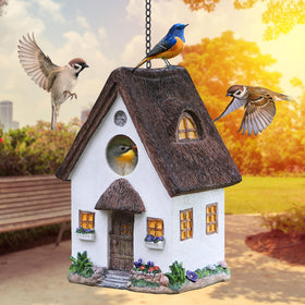 Tenforie Bird House outdoor hanging white provides weatherproof shelter for garden birds.
