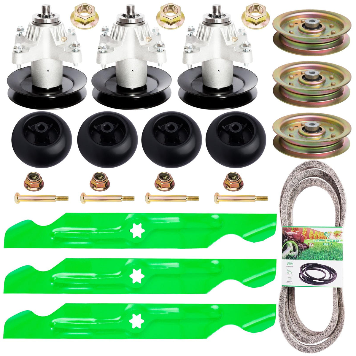 TENGMUJX 50-inch spindle kit components ready for quick mower deck replacement