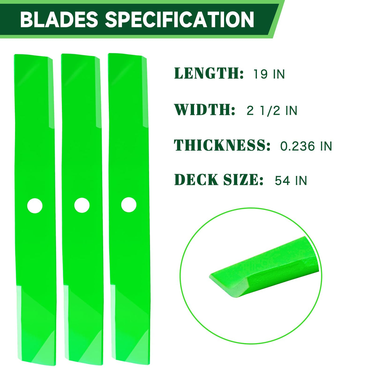 TENGMUJX 54-Inch deck blade mounted on mower deck illustrating fit