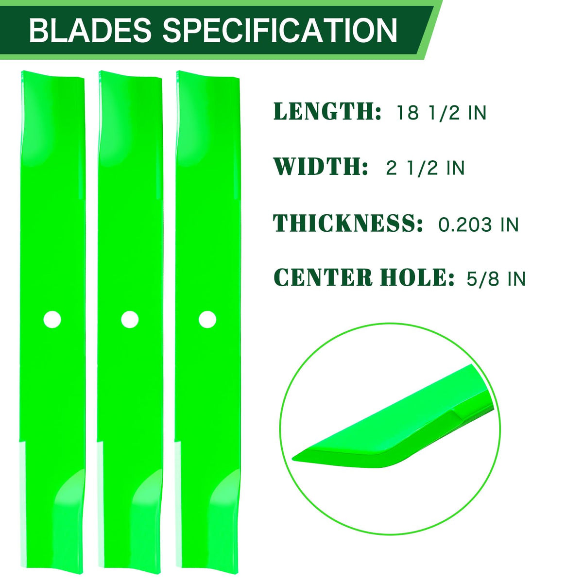 TENGMUJX hi-lift blades side view highlighting efficient mowing