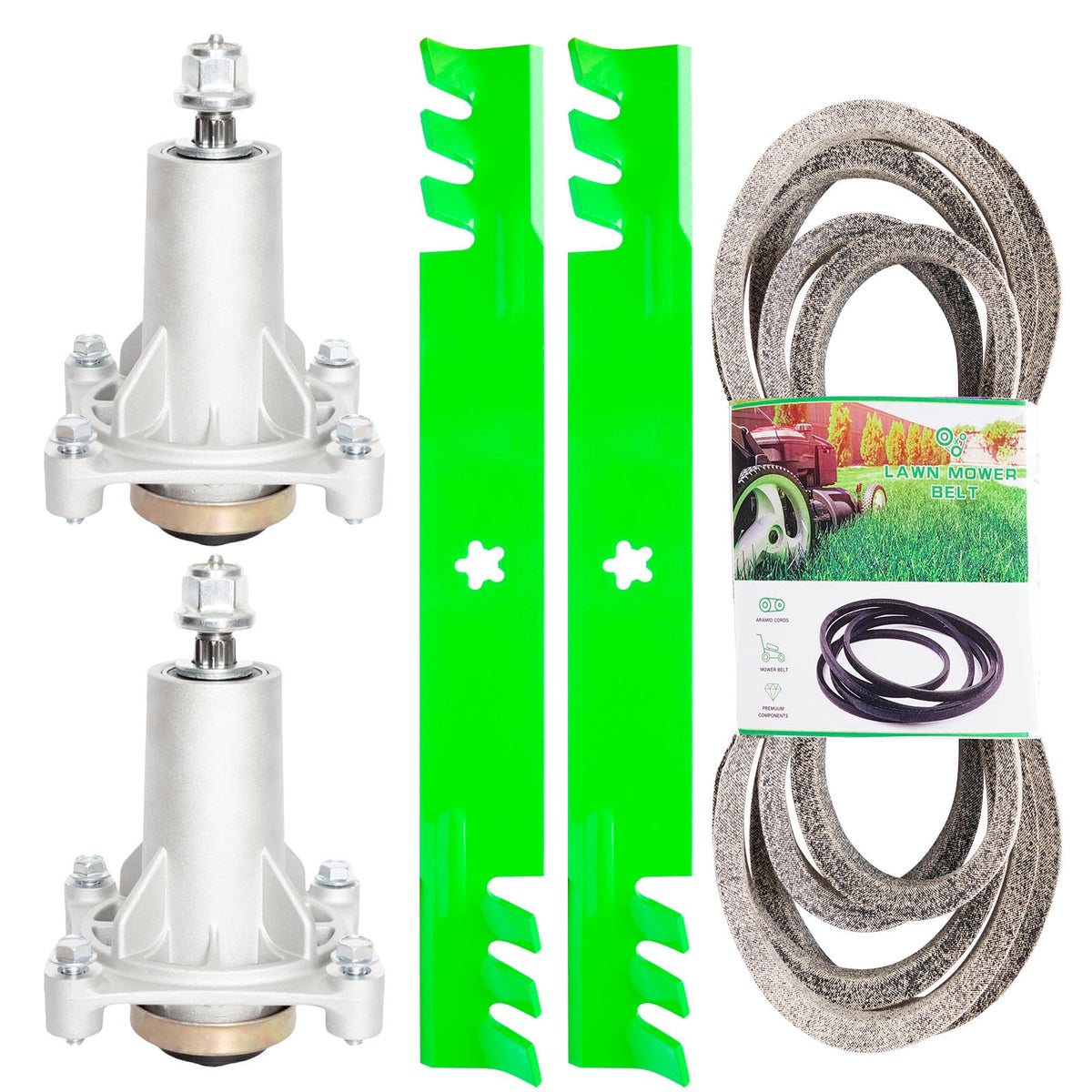 TENGMUJX spindle pair for Husqvarna YTH18542 improves mowing efficiency.