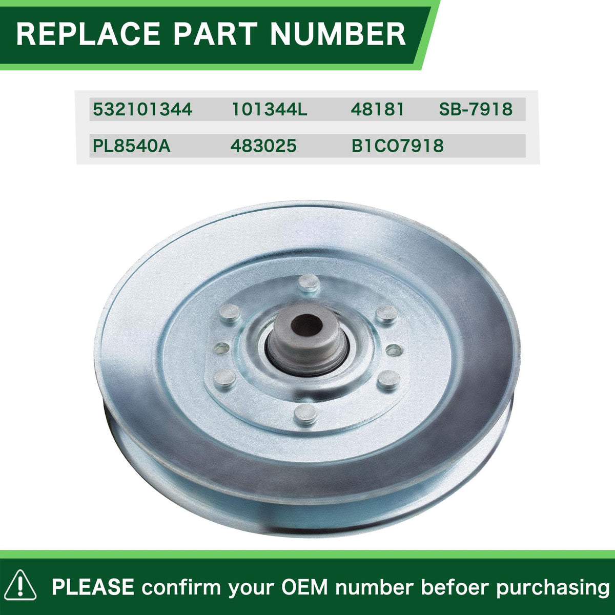 TENGMUJX idler pulley dimensions: inner 3/8, outer 5.2, height 7/8 inches