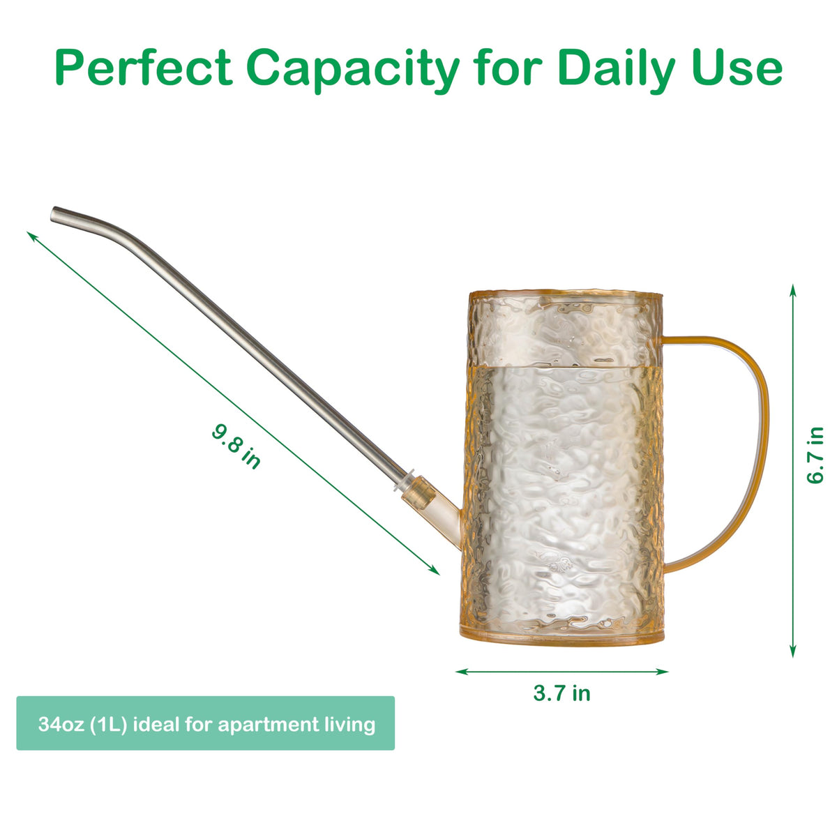 Tennedriv Green see-through design helps monitor water level at a glance.