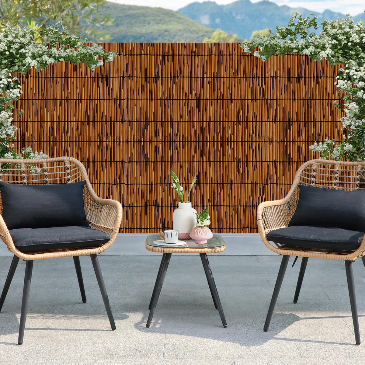 TENTONUP bamboo reed fencing privacy roll enhances outdoor seclusion with natural appeal.