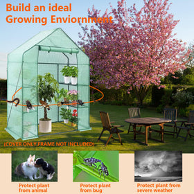 Tentopmic extended-edge cover anchored with stones to reduce heat loss.