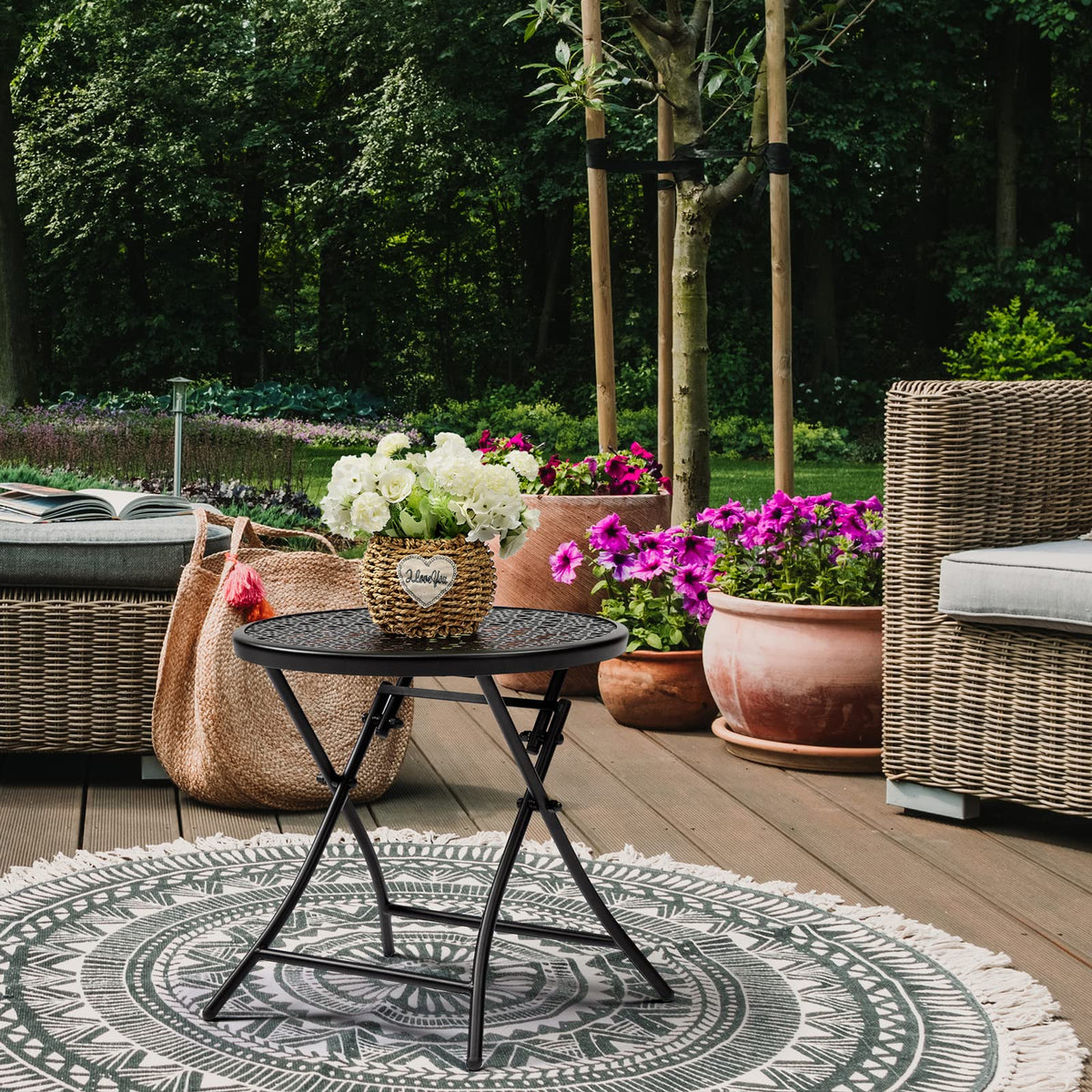 TeoKJ small patio table ideal for picnics, chats, and snack breaks.