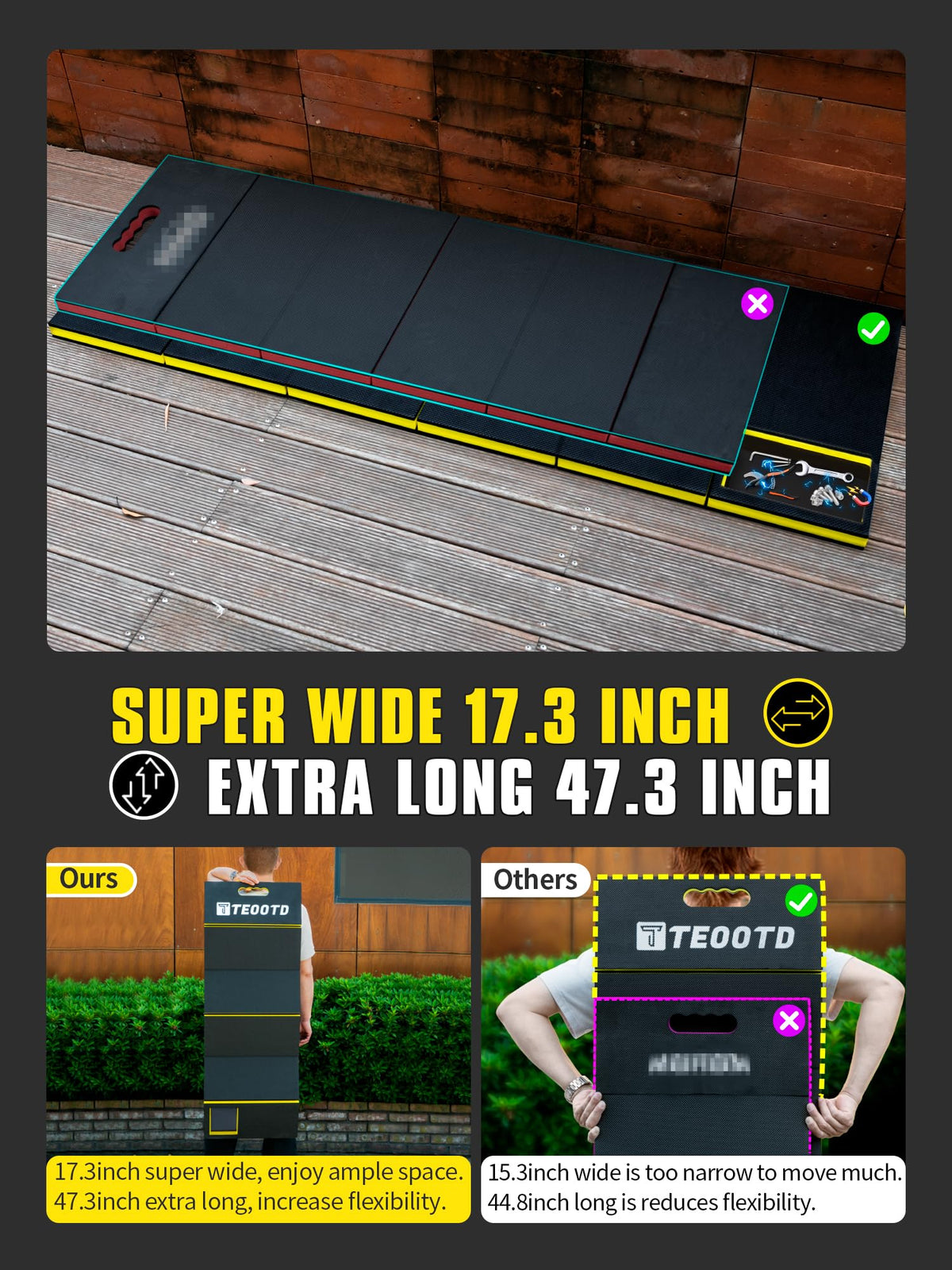 TEOOTD kneeling mat folds compactly for easy storage.