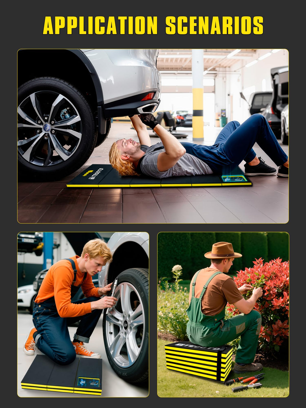 TEOOTD kneeling mat features anti-slip cross-textured grip on any terrain.