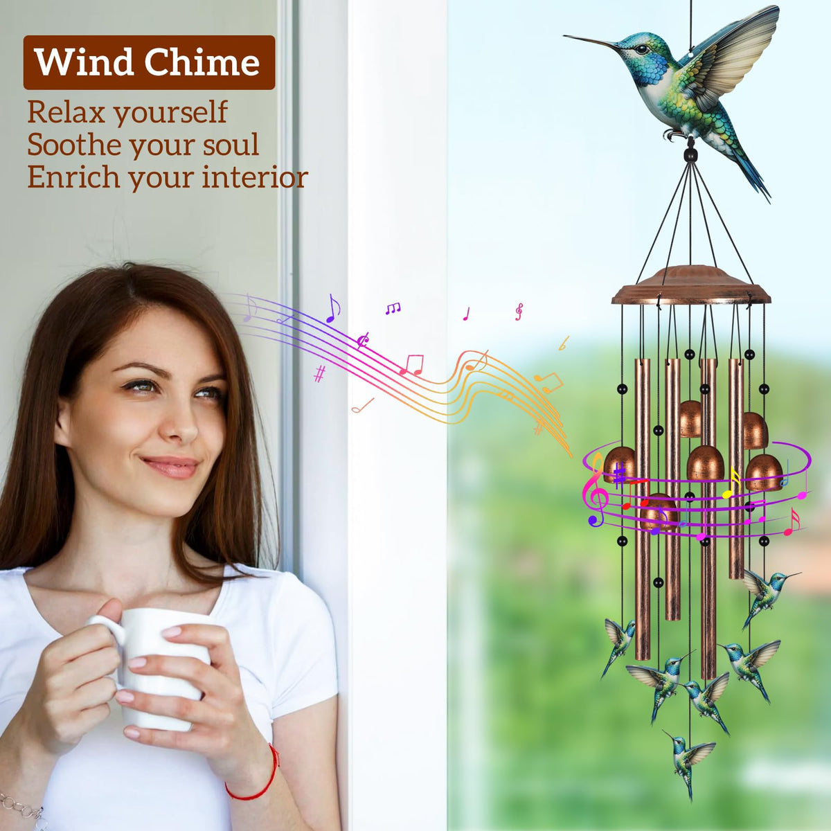 Tepaken wind chimes installation with S-hook and gloves facilitates quick, secure hanging.