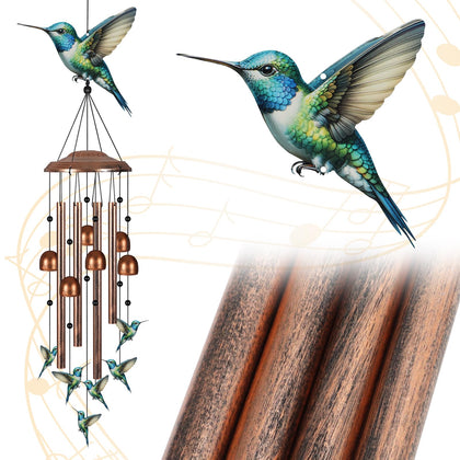 Tepaken wind chimes with hummingbird pattern create serene outdoor ambiance.