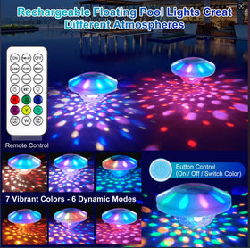 TEPENAR floating pool lights with remote control for easy color adjustments.