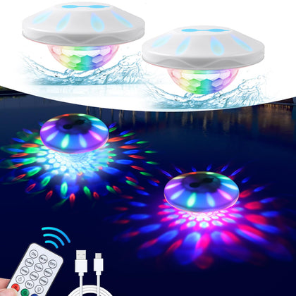 TEPENAR two-pack floating pool lights illuminate water with vibrant colors.