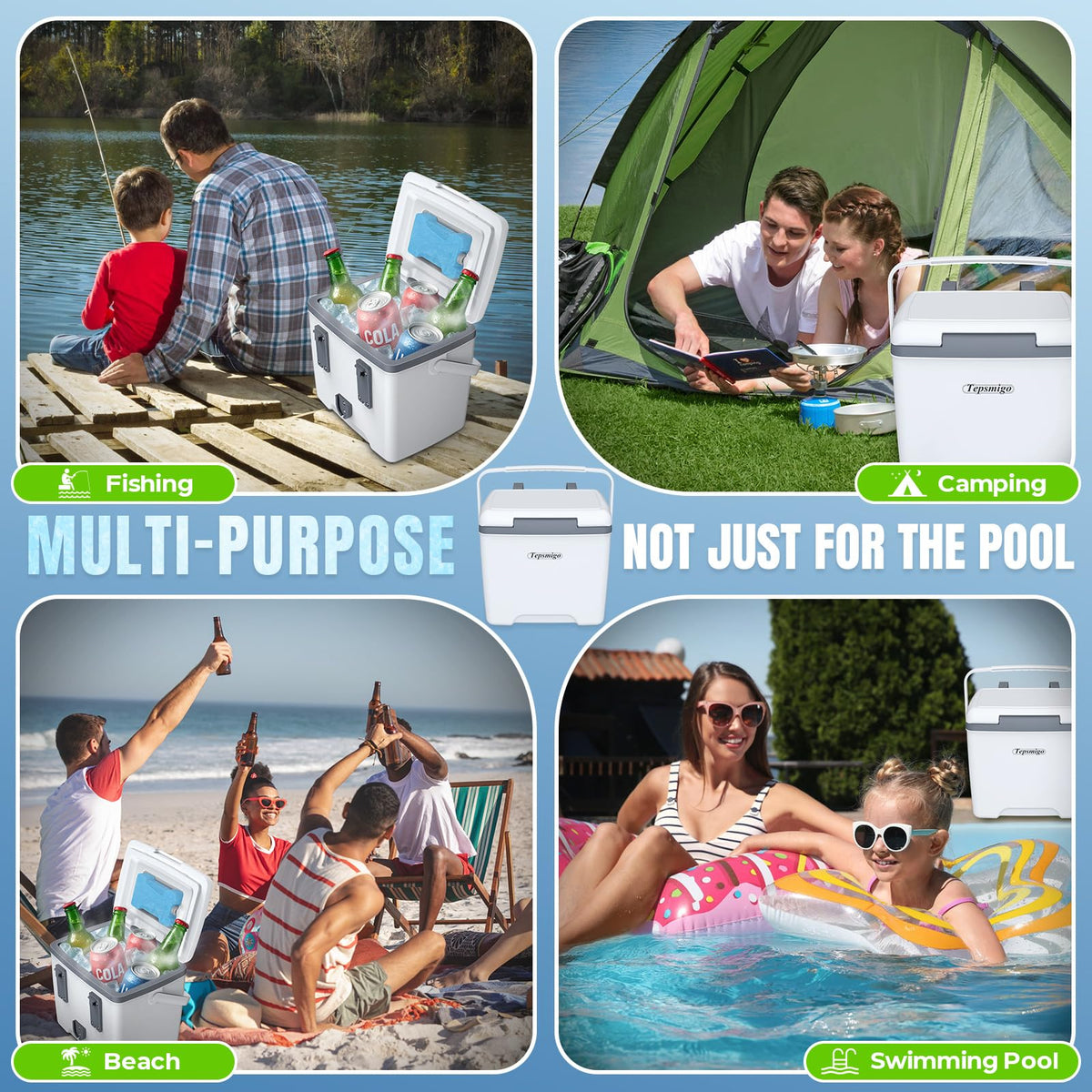 Tepsmigo versatile cooler suited for picnics, camps, and beach parties