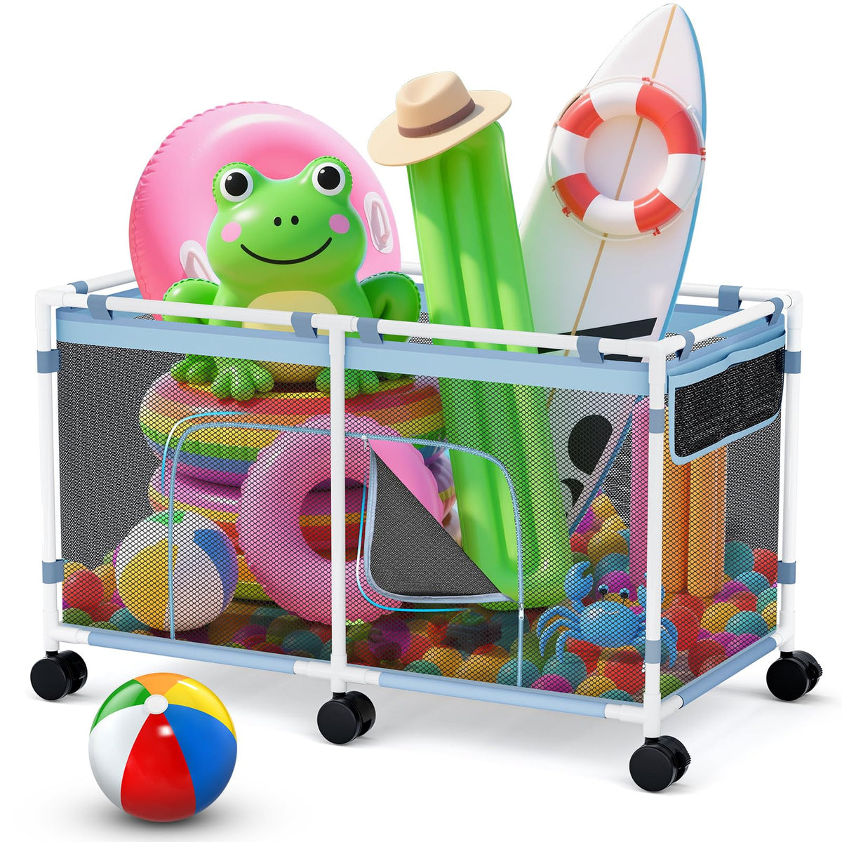 Tepsmigo pool storage assembly process for quick setup and easy organization.