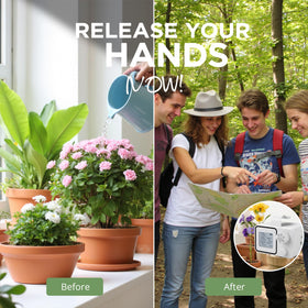 Tepsmigo vacation mode keeps plants hydrated during travel.