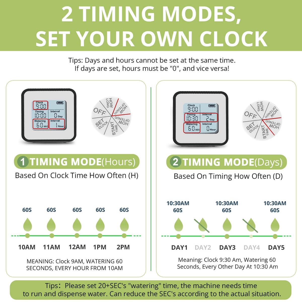 Tepsmigo water-timer setup dial enabling precise, adjustable watering.