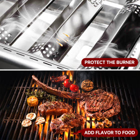Terefour heat shields help minimize flare-ups during grilling.
