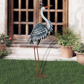TERESA'S COLLECTIONS blue heron statue by the pond enhances tranquil garden scenery