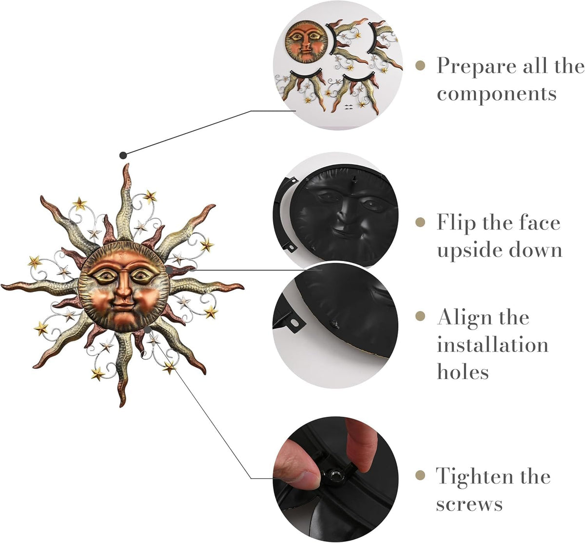 TERESA'S COLLECTIONS rustic sun face wall hanging enhances outdoor living spaces.