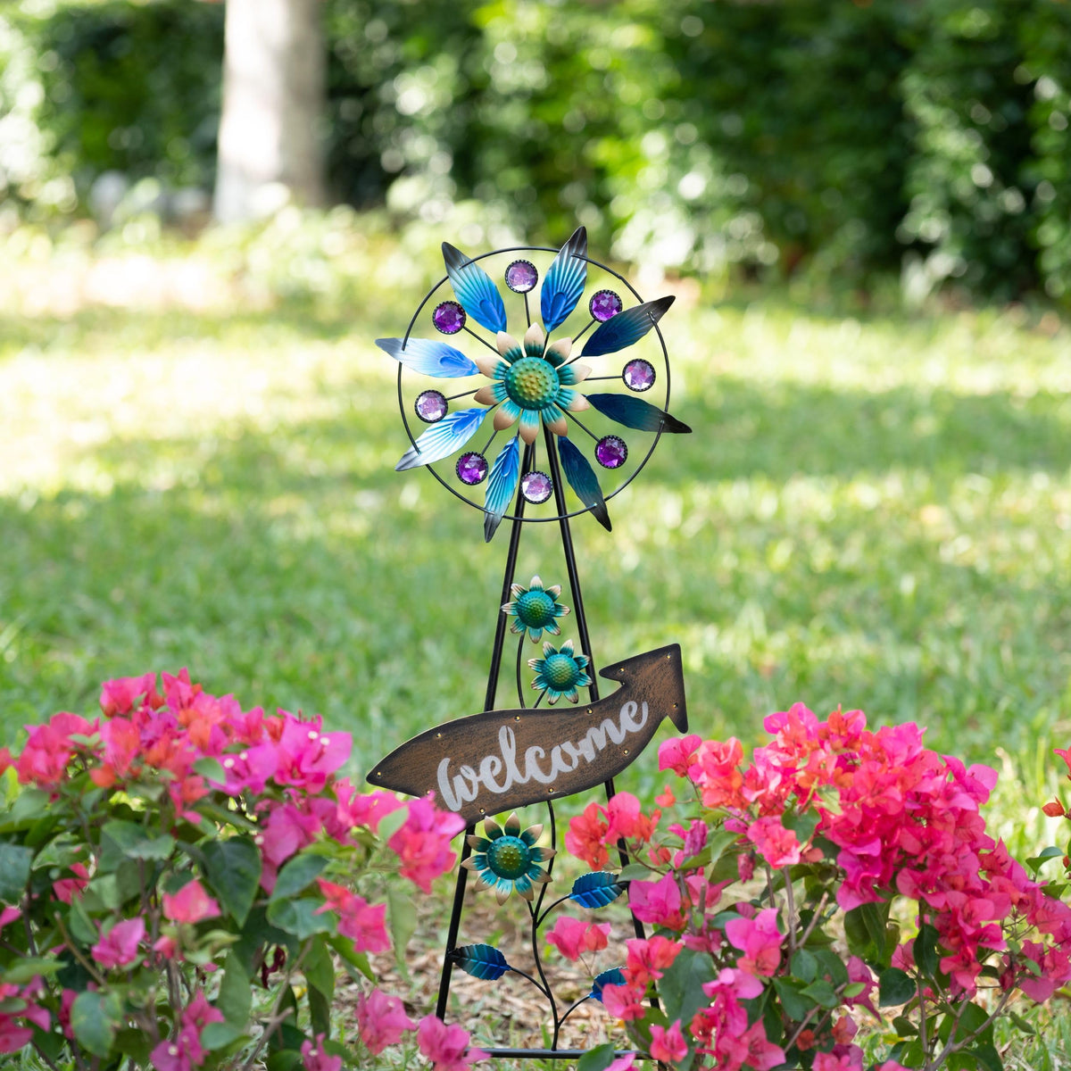 Teresa's Collections cascading floral details enhance outdoor decor.