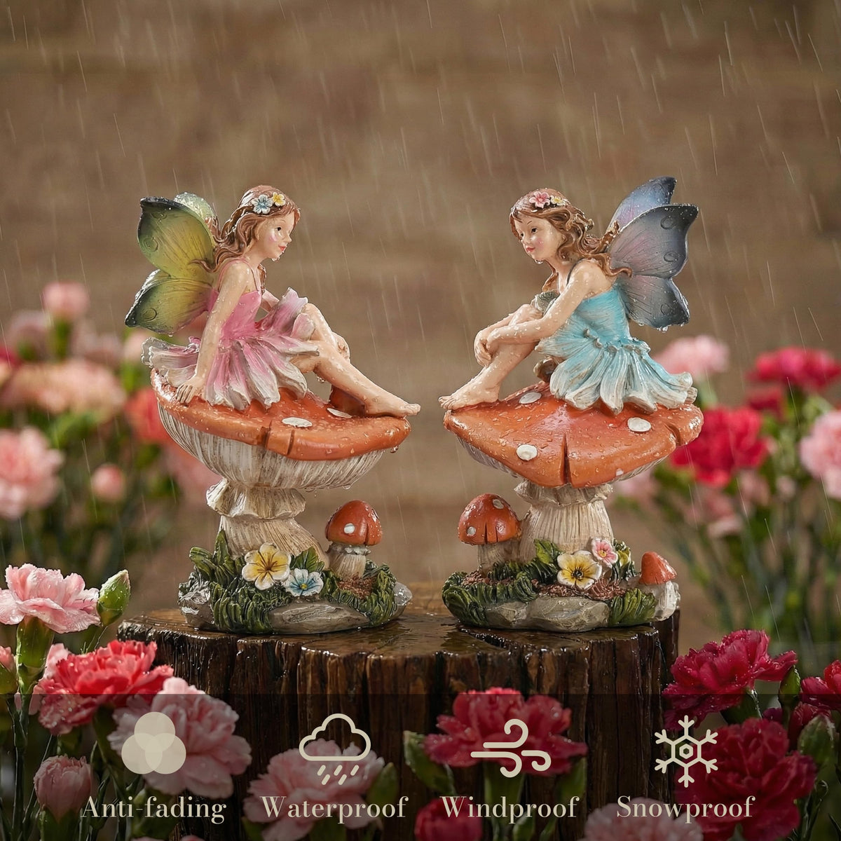 TERESA'S COLLECTIONS two fairies on mushrooms add charming garden accents