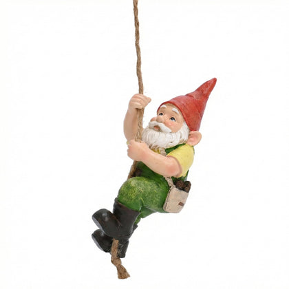 TERESA'S COLLECTIONS garden gnome climbing rope detail for outdoor spaces.