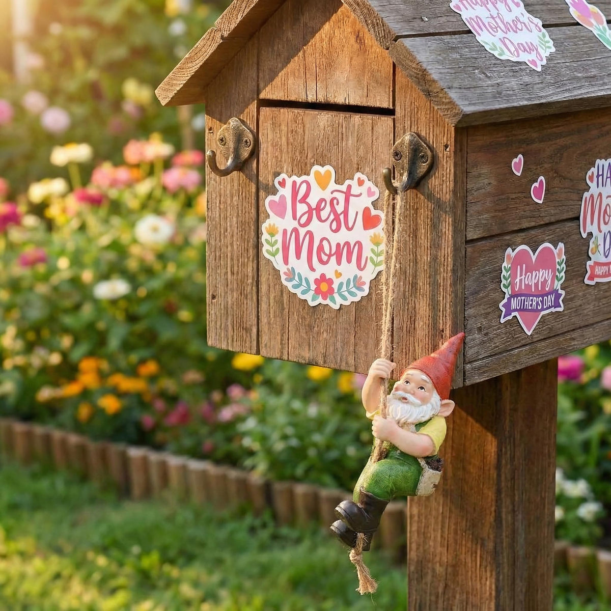 TERESA'S COLLECTIONS hand-painted gnome figure with pine cone bag adds whimsy.