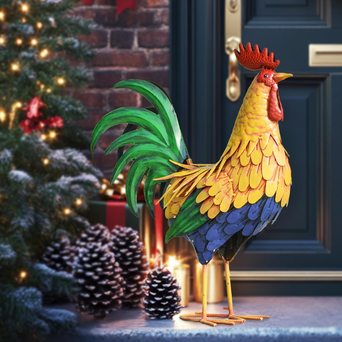Teresa's Collections vivid rooster sculpture adds character to any garden.
