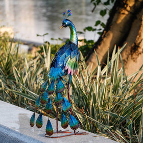 Teresa's Collections peacock yard art perfect for lawn, garden, or pond accents.