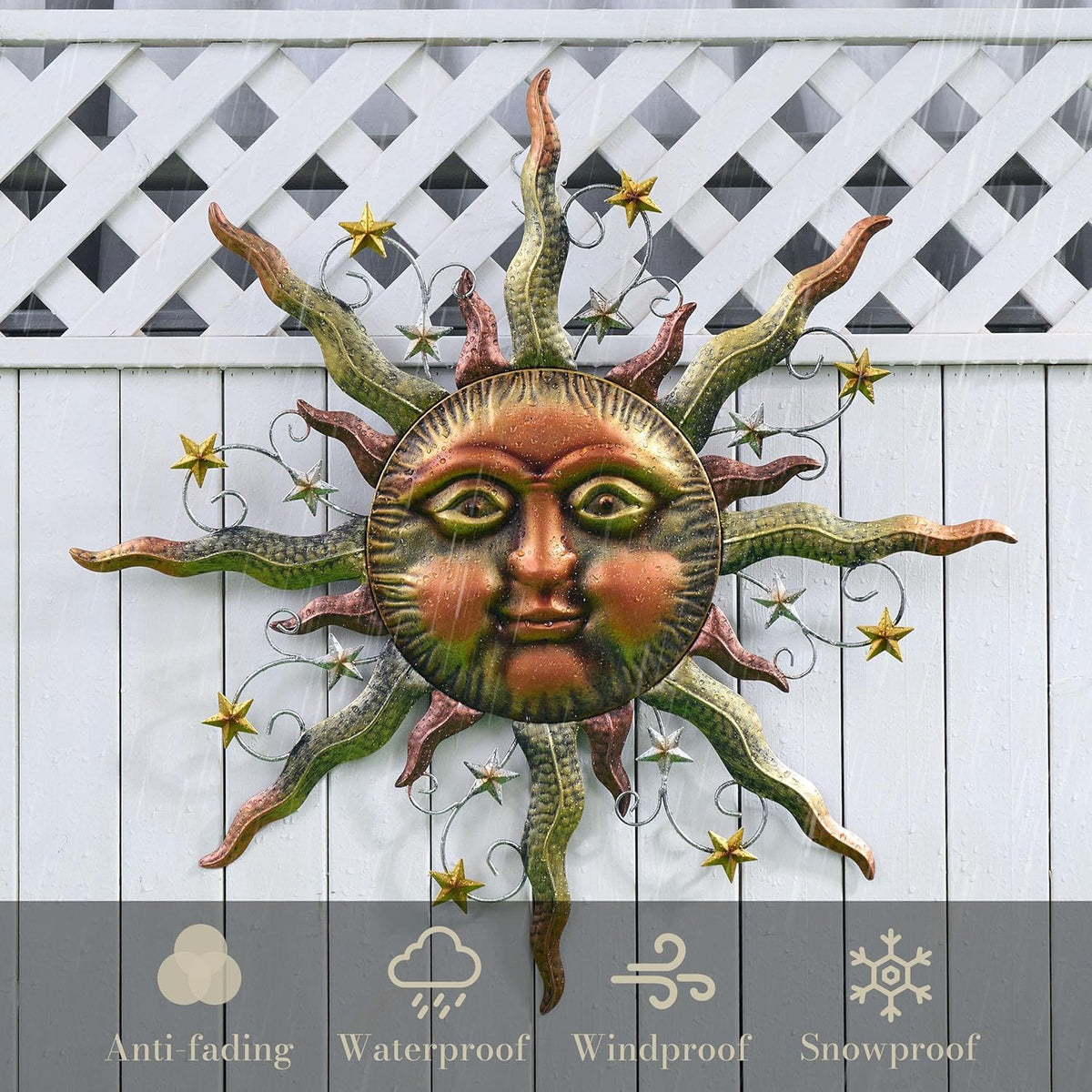 Teresa's bronze sun art creates a striking garden focal on any wall.