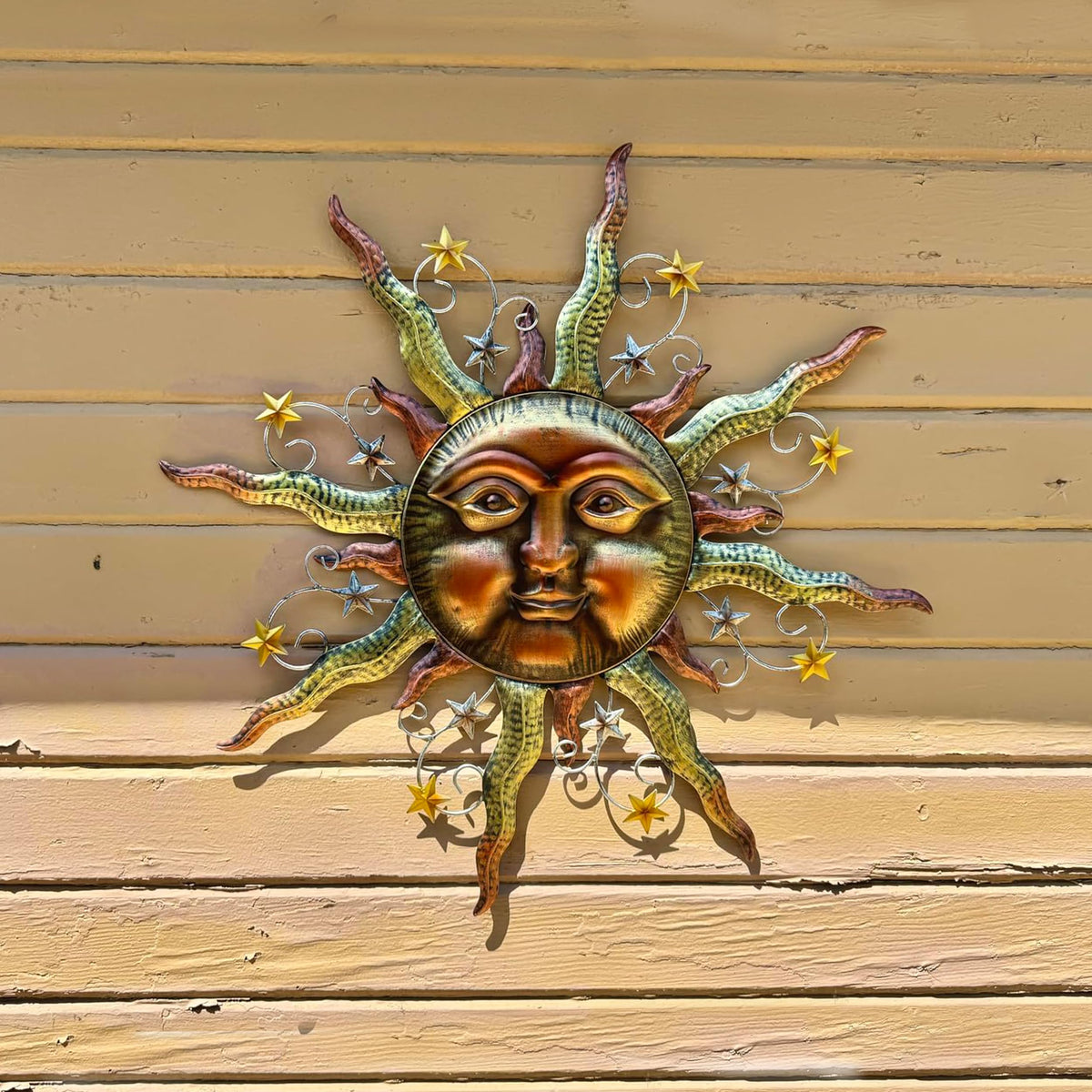 TERESA'S COLLECTIONS rustic sun sculpture, durable outdoor art for yards and entryways.
