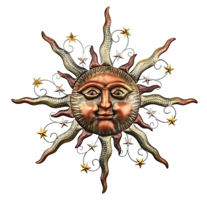 TERESA'S COLLECTIONS bronze sun face wall art, a 32-inch outdoor focal point for gardens.
