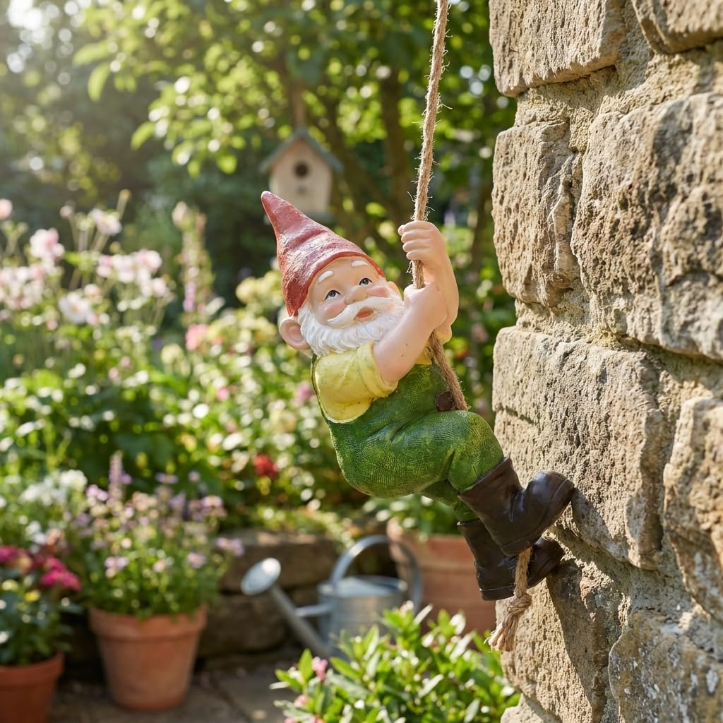 TERESA'S COLLECTIONS waterproof resin gnome statue ideal for year-round gardens.