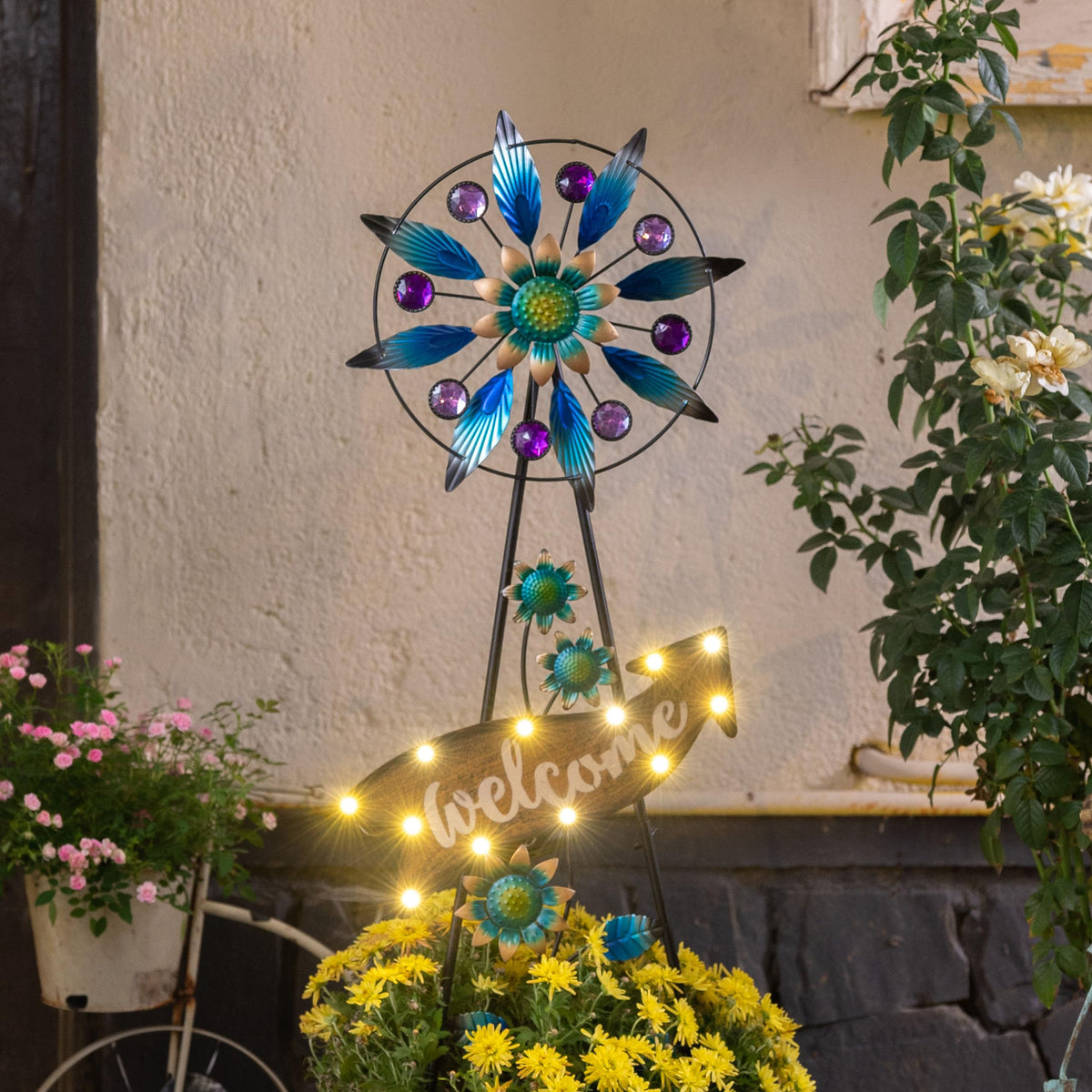 Teresa's Collections rustic wooden welcome sign adds curb appeal.