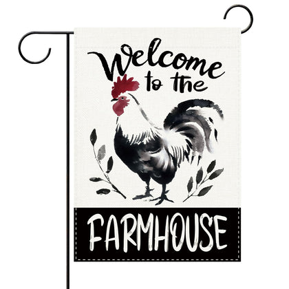 Terkki Farmhouse Rooster flag front view; vibrant, weather-resistant décor for outdoor spaces.
