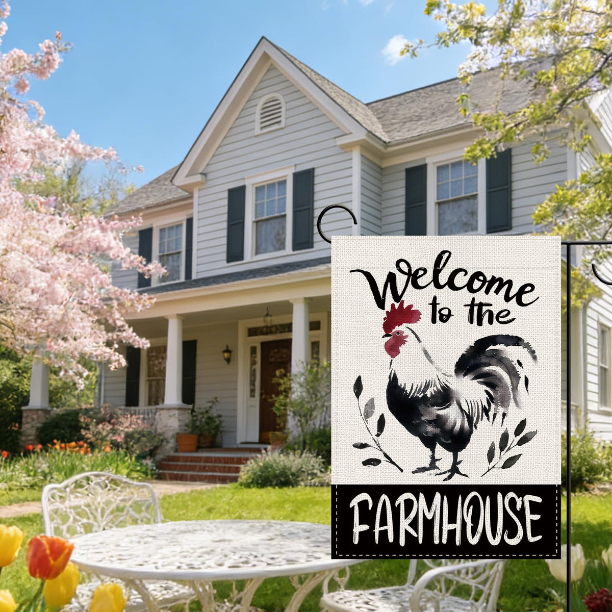 Terkki Outdoor flag in garden setting; adds farmhouse style to yard and gate areas.