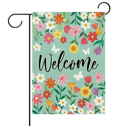 Terkki Welcome Spring Summer floral garden flag adds color and charm to porch or yard.