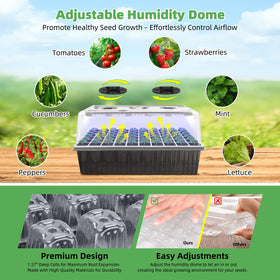 Terronix 60-cell seed trays and base support dense germination and easy transplant planning.