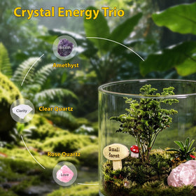 Terra Tales crystal set with Amethyst, Clear Quartz, and Rose Quartz for balanced vibes