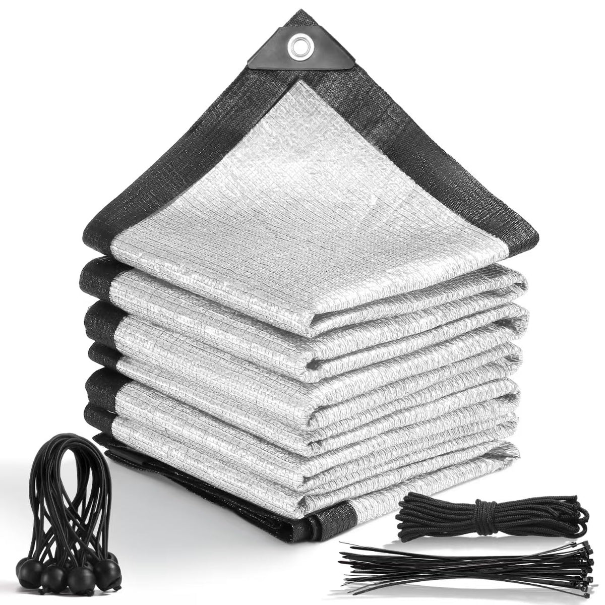Terralux aluminet shade cloth with reflective surface cools outdoor spaces.