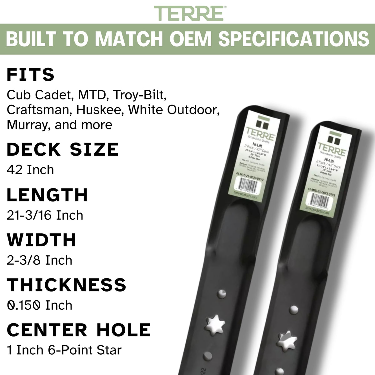 Blade design highlighting 0.15-inch thickness for durability
