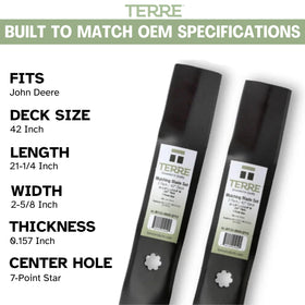 Terre blades compatible with John Deere AM141034-equipped tractors for even cuts.
