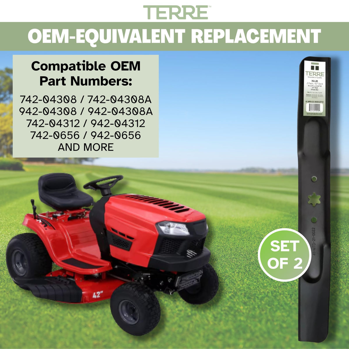 Terre blades compatible with Cub Cadet 742-04308 and 942-04308 models