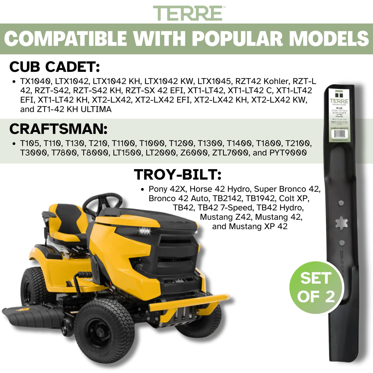 Terre blades for Troy-Bilt Pony 42-inch mowers ready for use