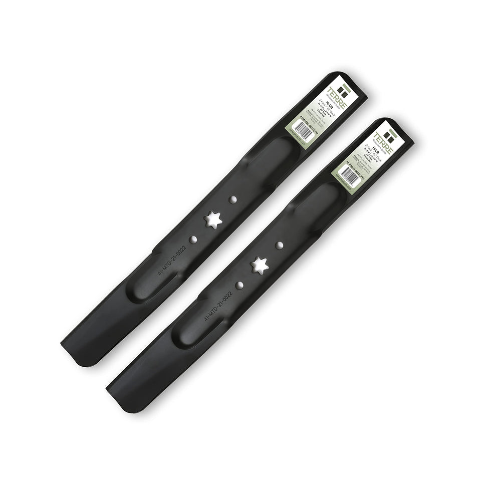T TERRE 2-pack high lift blades installed on a 42-inch deck for cleaner cuts