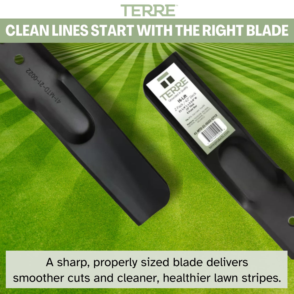 Improved mowing performance with Terre high lift blades on 42-inch deck