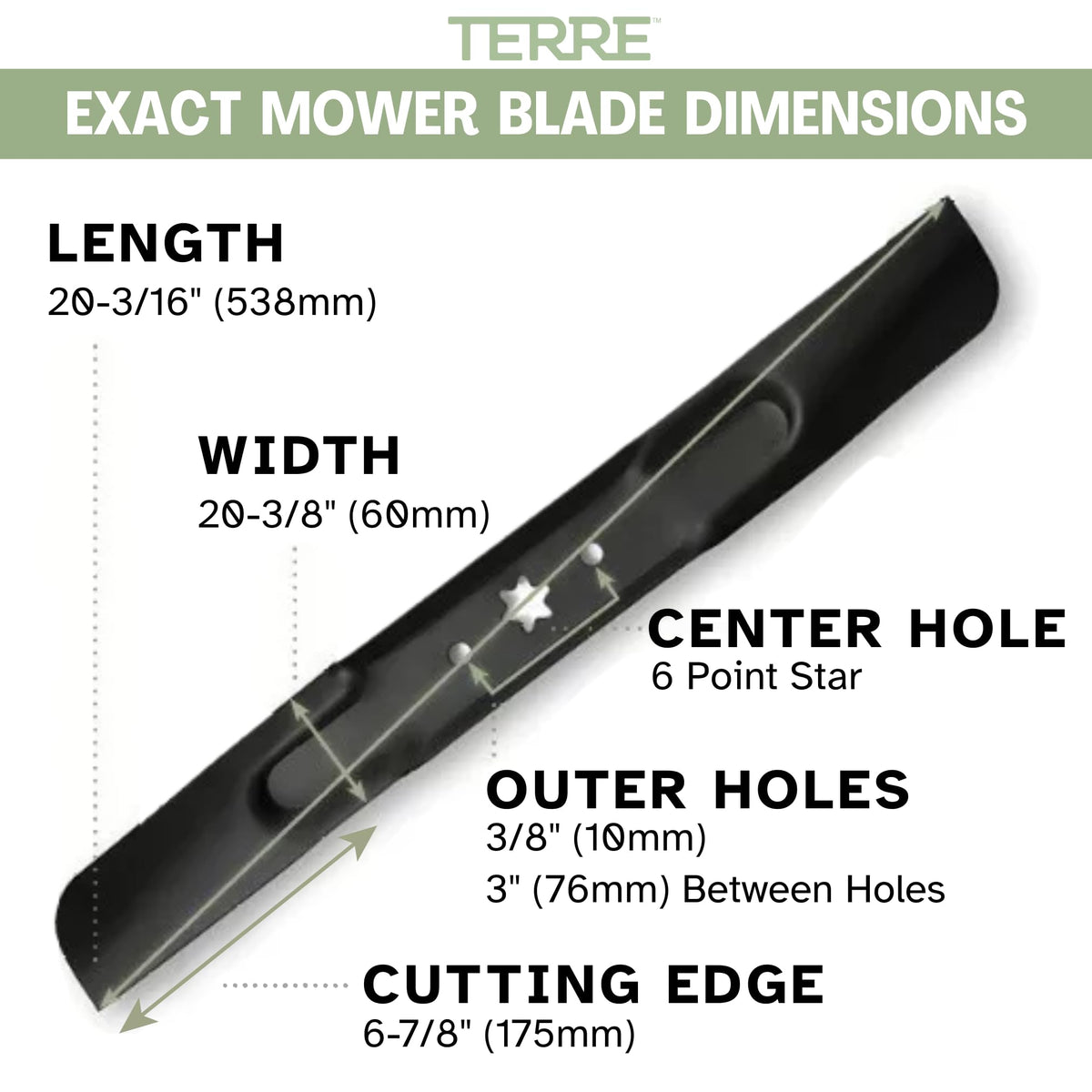 Six-point star center hole on Terre blade for secure installation